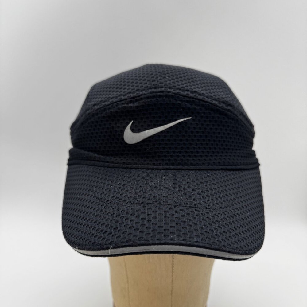 Nike Tailwind Hat Mens Black 7 Panel Dri Fit Strapback Running Cap Y2K Mesh